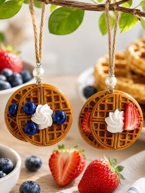 Waffle Ornament – Blueberry or Strawberry | Handmade Mini Breakfast Food Decor